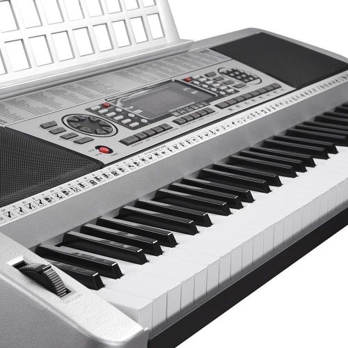  AyaMastro Silver 61-Key Electric Keyboard Digital Piano wLCD Display & Music Sheet Stand with Ebook