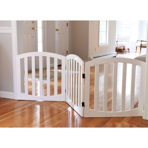  Arf Pets Free Standing Wood Dog Gate, Step Over Pet Fence, Foldable, Adjustable - White