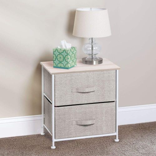  MDesign mDesign End Table/Night Stand Storage Tower - Sturdy Steel Frame, Wood Top, Easy Pull Fabric Bins - Organizer Unit for Bedroom, Hallway, Entryway, Closets - Textured Print, 2 Drawe
