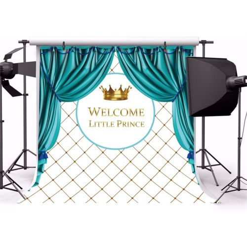  Yeele 8x8ft Little Prince Backdrop Curtain Crown Royal Baby Shower Background for Photography Party Decoration Banner Newborn Kids Boy Photo Booth Shoot Vinyl Studio Props
