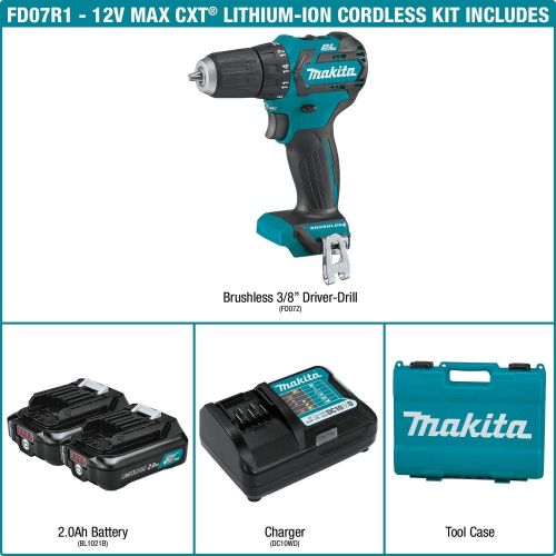  Makita FD07R1 12V MAX CXT Lithium-Ion Brushless Cordless Driver-Drill Kit, 38