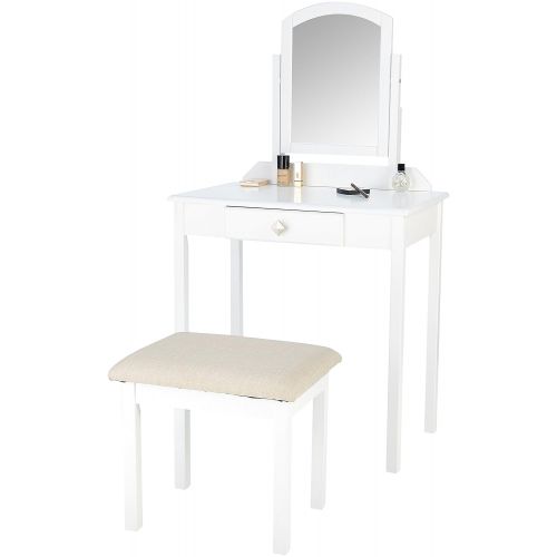  AmazonBasics Classic Compact Vanity Table Set with Stool and Mirror - White