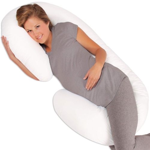  Leachco Snoogle Chic Supreme with 100% Sateen Cotton PregnancyMaternity Pillow, Soothing White