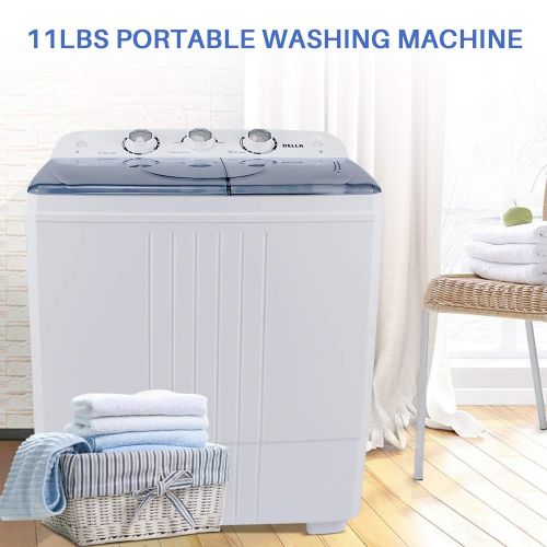 델 DELLA Small Compact Portable Washing Machine Washer 11lbs Capacity Top Load Laundry with Spin Dryer Combo, White