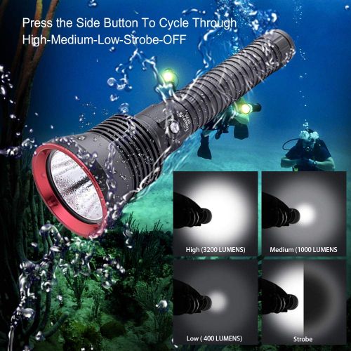  TrustFire DF70 Dive Light 3200 Lumens Diving Flashlight with XHP70 Underwater Waterproof to 230ft for Night Scuba Diving - with 26650 Rechargeable Battery and Charger