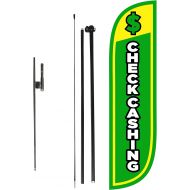 LookOurWay Check Cashing Feather Flag Complete Set with Poles & Base, 5-Feet