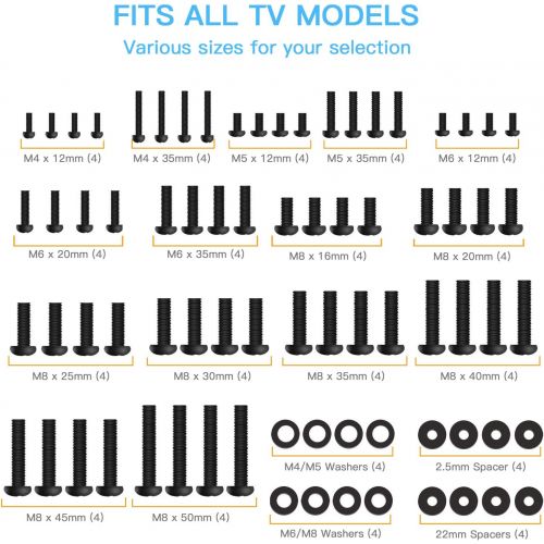  [아마존베스트]PERLESMITH Universal TV Mounting Hardware Kit Fits All TVs Includes M4, M5, M6 and M8 TV Screws, Washers and Spacers for TV and Monitor Mounting up to 80 inches
