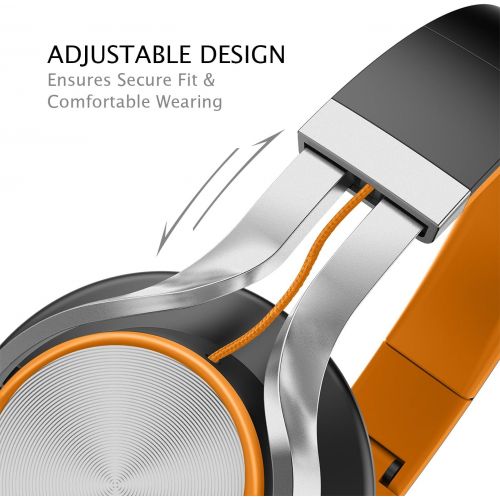  [아마존베스트]AILIHEN C8 Folding Headphones with Microphone and Volume Control for Cellphones Tablets Android Smartphones Laptop Computer Mp3/4 (Black/Orange)