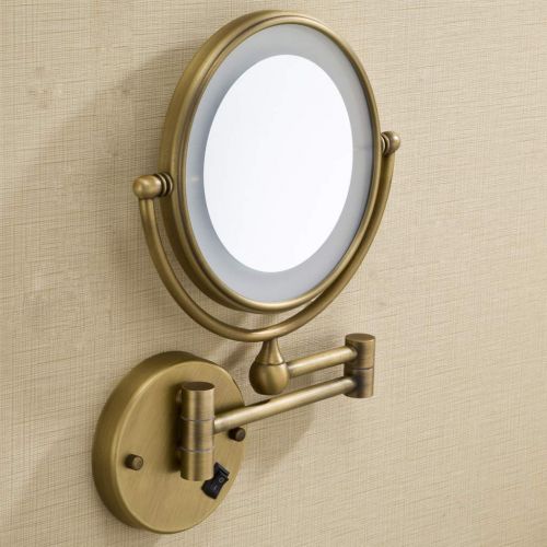  BYCDD Makeup Mirror with Lights and Magnification, Folding Bathroom Mirror Double Sided Rotating Beauty Vanity Mirror,Bronze_8 inch