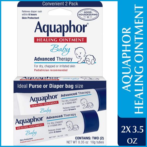  Aquaphor Baby Healing Ointment To-Go Pack - Advanced Therapy for Chapped Cheeks and Diaper Rash - Two .35 oz. Tubes