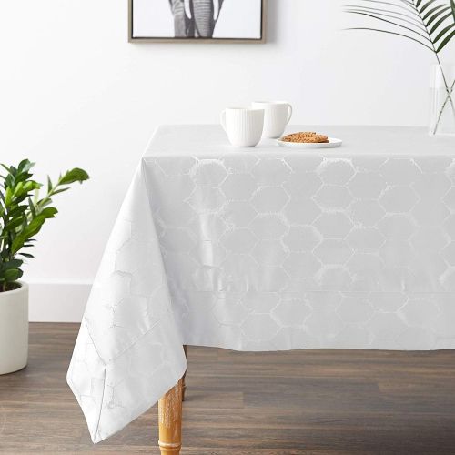  Violet Linen Premium Honeycomb Damask Seats 16 to 18 Pepole, Rectangle, Polyester Jacquard, Tablecloth, 70 X 180, White