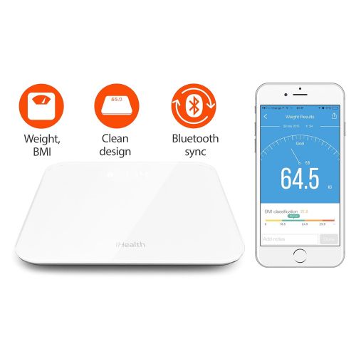 아이헬스 IHealth iHealth Lite Wireless Smart Scale for Apple and Android with Step-On Technology, 400 Pounds, Smart...