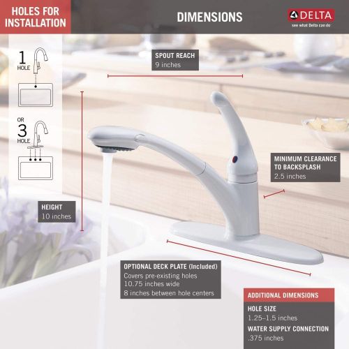  Delta Faucet Signature Single-Handle Kitchen Sink Faucet with Pull Out Sprayer, White 470-WH-DST