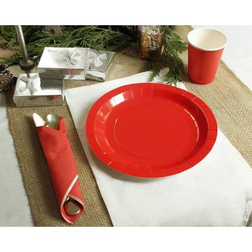  Juvale Red Party Supplies - 24-Set Paper Tableware - Disposable Dinnerware set for 24 Guests, Including Paper Plates, Napkins and Cups, Red
