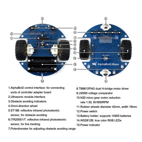 CQRobot Alphabot2 Robot Building Kit For Raspberry Pi 3 Model B, Includes RPi 3 B, Alphabot2-Base Substrate, Alphabot2-Pi Adapter Board and Camera, Achieves Obstacle Avoidance, Tracking, V