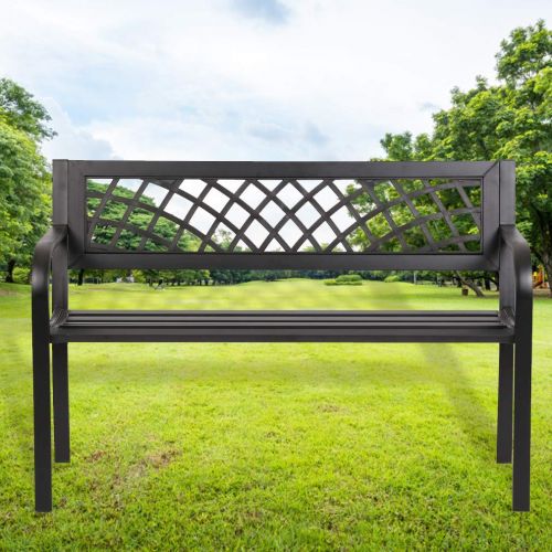  FDW Patio Park Garden Bench Porch Path Chair Outdoor Deck Steel Frame, Black