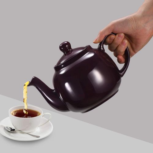  Urban Lifestyle Teekanne/Teapot Klassisch Englische Form aus Keramik mit Nicht-tropfendem Ausguss Oxford 1,2L mit Teefilter aus Edelstahl (Aubergine)