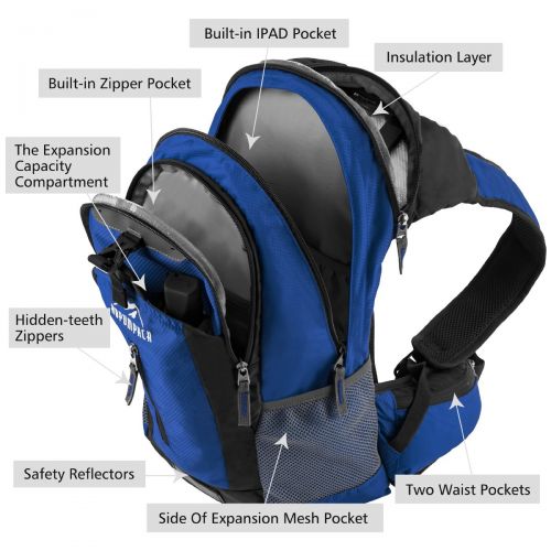  RUPUMPACK Insulated Hydration Backpack Pack with 2.5L BPA Free Bladder, Lightweight Daypack Water Backpack for Hiking Running Cycling Camping, School Commuter, Fits Men, Women, Kid