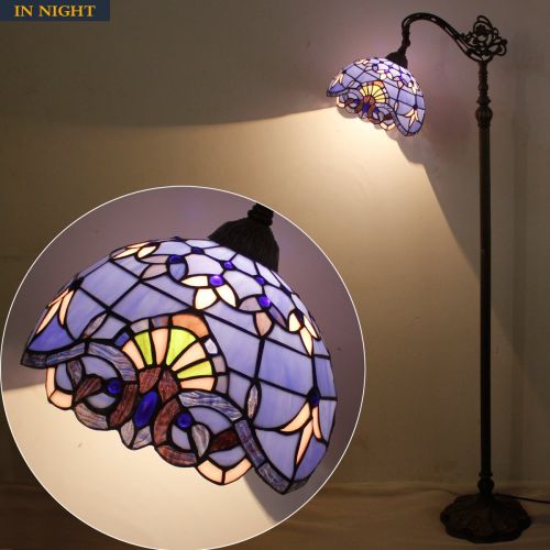  WERFACTORY Tiffany Style Reading Floor Lamp Stained Glass Pink Blue Baroque Lampshade in 64 Inch Tall Antique Arched Base for Girlfriend Bedroom Living Room Lighting Table Set S003P WERFACTOR