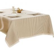 R.LANG Stripe Spillproof Heavy Weight Fabric Tablecloth 60 x 144-inch Jacquard Tablecloth Rectangle Beige