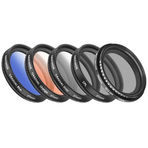 니워 Neewer 37 MM Cell Phone Lens Accessory Kit, Includes 0.45X Wide Angle Lens,Lens Clip, Graduated Color Filters (Blue Orange Grey), Circular Polarizer CPL Filter, Neutral Density ND2