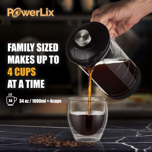  POWERLIX French Press Coffee Maker (34 oz)Coffee Press for Coffee & Loose Tea, Includes Heat Resistant Borosilicate Glass, Stainless Steel Carafe Fabulous 2 In 1 Coffee & Tea Mak