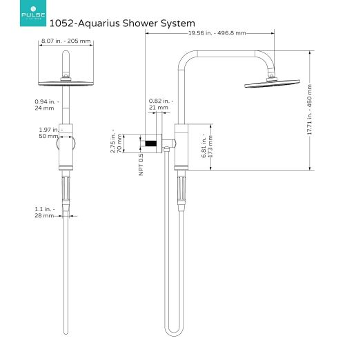  PULSE ShowerSpas 1052-CH Aquarius Shower System with 8 Rain Showerhead and Magnetic Attached Hand Shower with On/Off, Polished Chrome