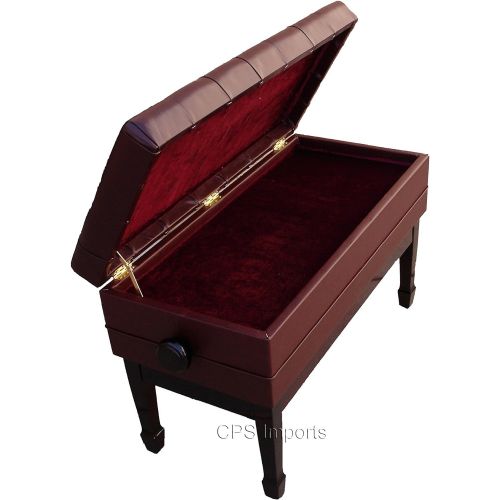  CPS Imports Adjustable Duet Size Genuine Leather Artist Concert Piano Bench Stool in Mahogany Satin with Music Storage