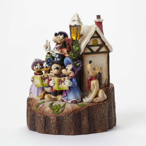  Jim Shore for Enesco Disney Traditions by Jim Shore Mickey and Friends Caroling Light-Up Stone Resin Figurine, 7.25”