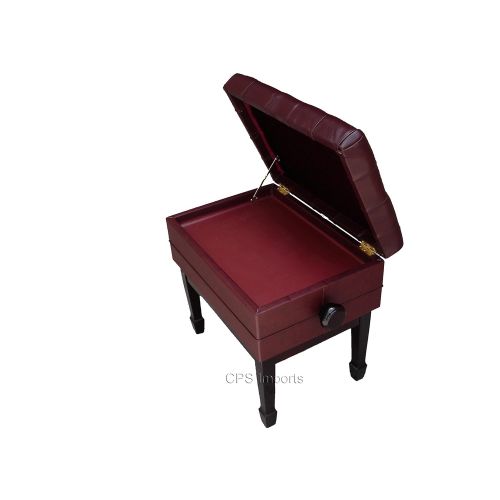  CPS Imports Adjustable Genuine Leather Artist Concert Piano Bench Stool in Mahogany with Music Storage