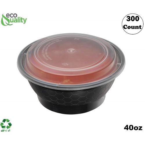  EcoQuality Meal Prep Containers [300 Pack] Round Bowls with Lids, Food Storage Bento Box, Microwavable, Premium Bowl, Stir Fry | Lunch Boxes | BPA Free | Freezer/Dishwasher Safe |