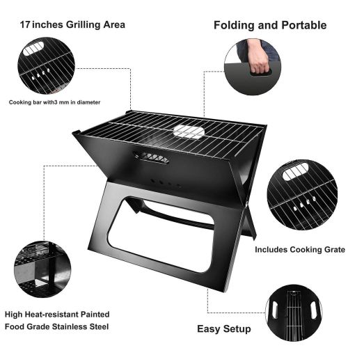  KM Mart Stove Steel Fold Barbecue Charcoal Grill Stainless Steel BBQ Patio Camping Party Dining Outdoor Smoker