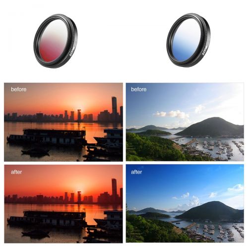  ZOMEi Zomei iPhone Lens 5 in 1 Cell Phone Camera Lens Kit 140 Degree Wide Angle Lens + 10X Macro Lens + Color-Grad Filters Kit with 37mm Clip for iPhone Samsung Android