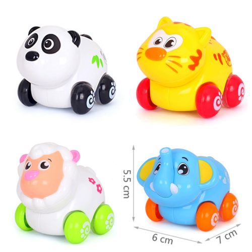  Huile Push & Go Toy Friction Powered Cartoon Animals Toy Cars Play Set for Baby Toddlers