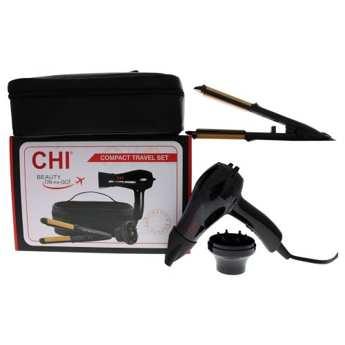  CHI Air Classic Travel 2 Piece Collection 3-in-1 Hairstyling Iron and Dryer with Zip Bag, Black, 1 lb.