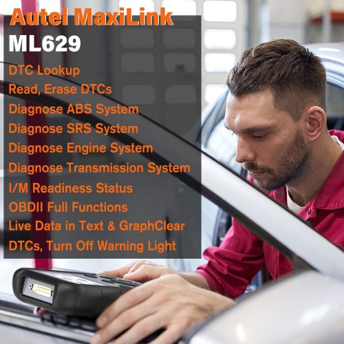 [아마존 핫딜] Autel MaxiLink ML629 Enhanced CAN OBD2 Scanner with ABS SRS Transmission Engine Diagnosis Auto VIN Scan Tool Turn Off Check Engine Light, Advanced Ver. of AL619, ML619