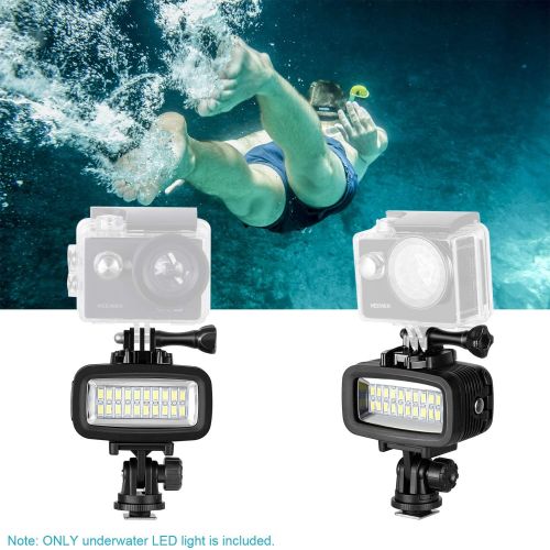 니워 Neewer Waterproof Up to 131ft40m Underwater 20 LED 700LM Flash Dimmable Fill Night Light with 3 Color Filter(White, Orange, Purple) for GoPro Hero 6 5 4 3+ Action Camera and All D