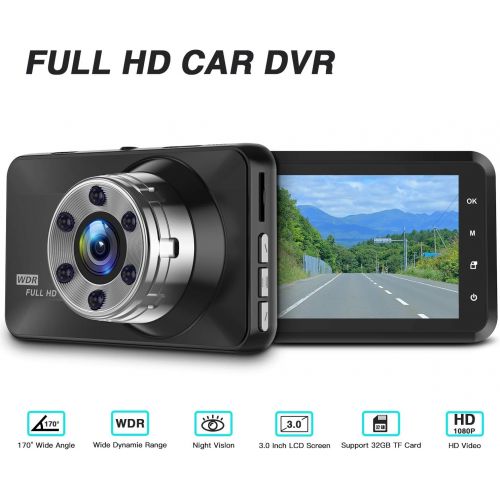  [아마존 핫딜] [아마존핫딜]Dash Cam, Amuoc 1080P FHD Dvr Car Driving Recorder 3 Inch LCD Screen 170° Wide Angle, G-Sensor, Wdr, Parking Monitor, Loop Recording, Motion Detection