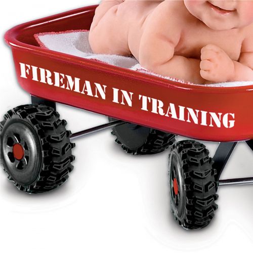  The Ashton-Drake Galleries Cheryl Hill Fireman In Training Realistic Miniature Baby Boy Doll In Red Wagon