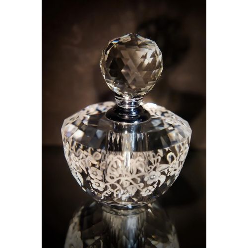  Akoko Art Handengraved Crystal Glass Hand Engraved crystal perfume Bottle engraved with Flowers, Crystal Perfume Bottle Floral, Vanity, Mothers Day Gifts, Bridal Gifts