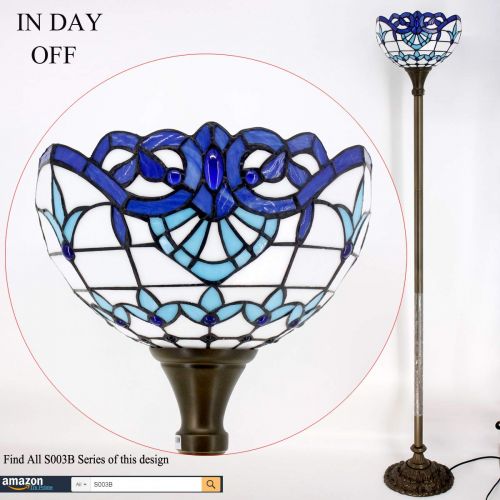  WERFACTORY Tiffany Style Torchieres Floor Lamp Table Desk Standing Lighting Wide 12 Tall 66 Inch Tulip Flower Design Cream Stained Glass Lampshade for Living Room Bedroom Antique Set S030 WER