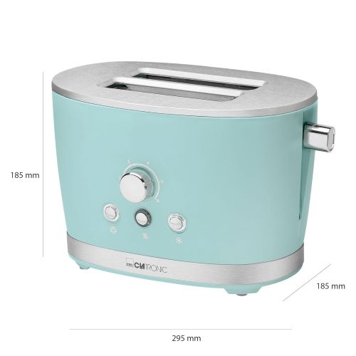  Clatronic TA 3690 RocknRetro 2-Scheiben-Toaster mit Broetchenaufsatz, Kruemelschublade, Auftaufunktion, Aufwarmfunktion, Schnellstoppfunktion, Mint-Gruen