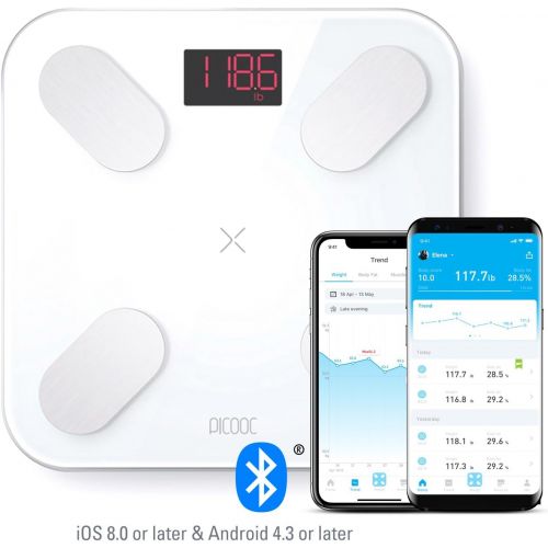 Picooc PICOOC MINI PRO Bluetooth Smart Body Fat Scale, Wireless Digital Bathroom Scale with IOS & Android App, Body Composition Monitor, 13 Measurements for Body Weight, Body Fat, BMI, Mu