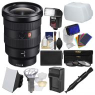 Sony Alpha E-Mount FE 16-35mm f2.8 GM Zoom Lens with LED LightFlash + Diffuser + Soft Box + Battery & Charger + 3 UVCPLND8 Filters Kit