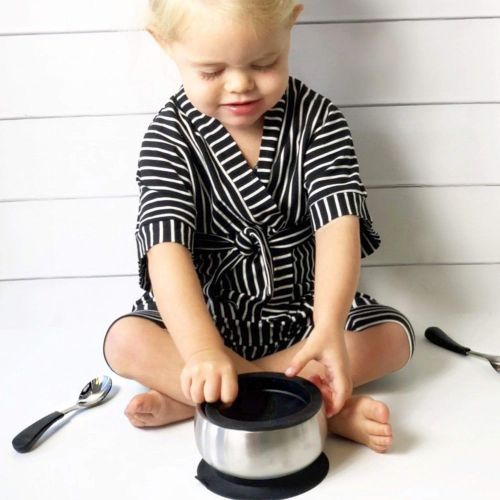  Avanchy Stainless Steel Toddler Feeding Divided Plate, Bowl & Spoons + Silicone Suction, Infant, Kid or...