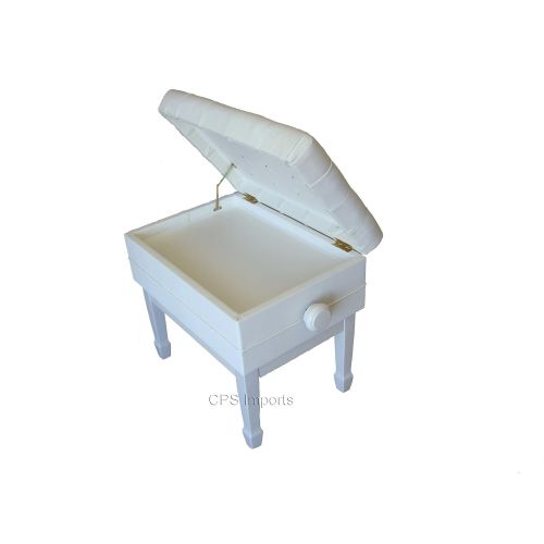  CPS Imports Adjustable Genuine Leather Artist Concert Piano Bench Stool in White with Music Storage