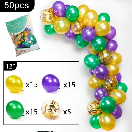  PartyWoo Purple Green Gold Balloons 50 pcs 12 Inch Purple Balloons Gold Balloons Hunter Green Balloons and Gold Confetti Balloons for Carnival, Vintage Party, Little Mermaid Party,