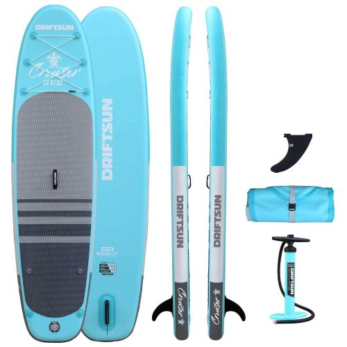  SereneLife Driftsun Cruiser 10 Foot Inflatable Rigid Paddleboard Stand Up SUP Package with Travel Strap, Adjustable Paddle, Coil Leash, 10 Feet Long x 32 Inches Wide, Teal
