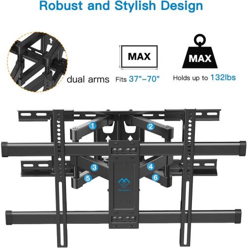  PERLESMITH Full Motion TV Wall Mount for Most 37-70 Inch TVs up to 132lbs - Fits 16”, 18”, 24” Wood Studs - Articulating TV Mount Dual Arms with Tilts, Swivels & Extends 16”, Max V