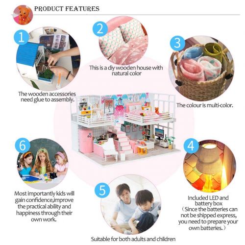  Amazingdeal Doll House DIY Wooden Miniature Dollhouse Kit Assemble Toy Kids Gift (with Dust Cover)
